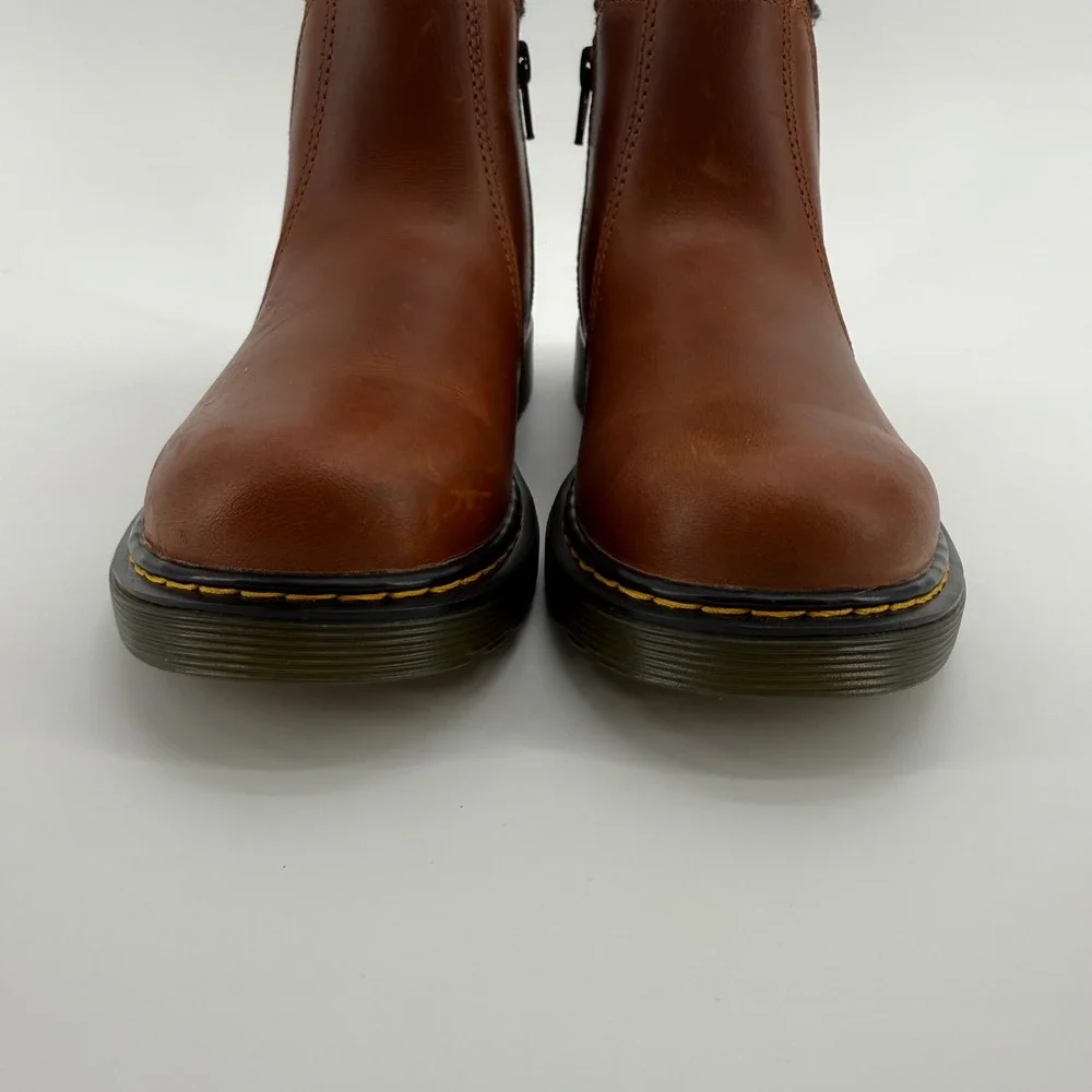 Dr. Martens 2976 Leonore Kids Brown Republic Leather Faux Fur Chelsea Boots 3 US